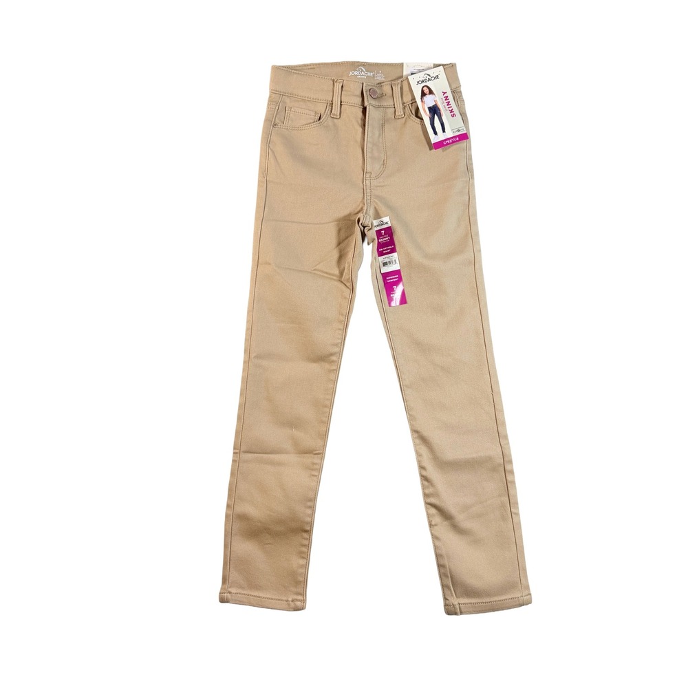 Jordache Girls Size 7 High Rise Skinny Jeans Khaki Stretch Adjustable Waist NWT